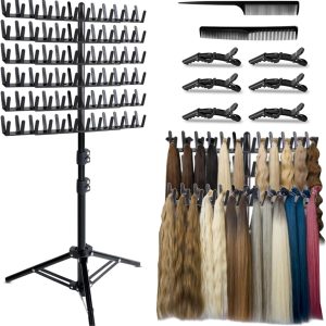 Braiding Hair Rack with 144 Pegs,Height Adjustable Wig Stand Double Sided Hair Extension Holder Hanger,Hair Braiding Separator Tool Stand for Hair Salon Home Traveling