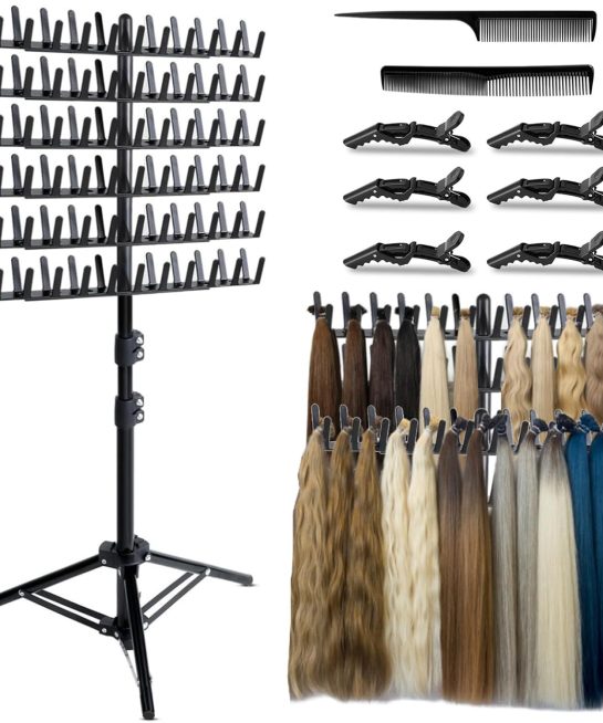 Braiding Hair Rack with 144 Pegs,Height Adjustable Wig Stand Double Sided Hair Extension Holder Hanger,Hair Braiding Separator Tool Stand for Hair Salon Home Traveling